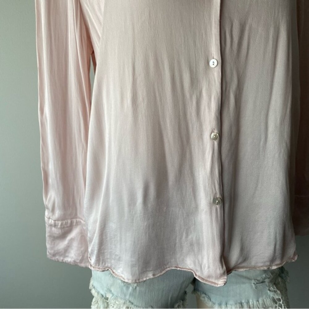 MNG Silky 100% Viscose Button Down Blouse Drapey Pink Size 10 Medium Large - Picture 4 of 9